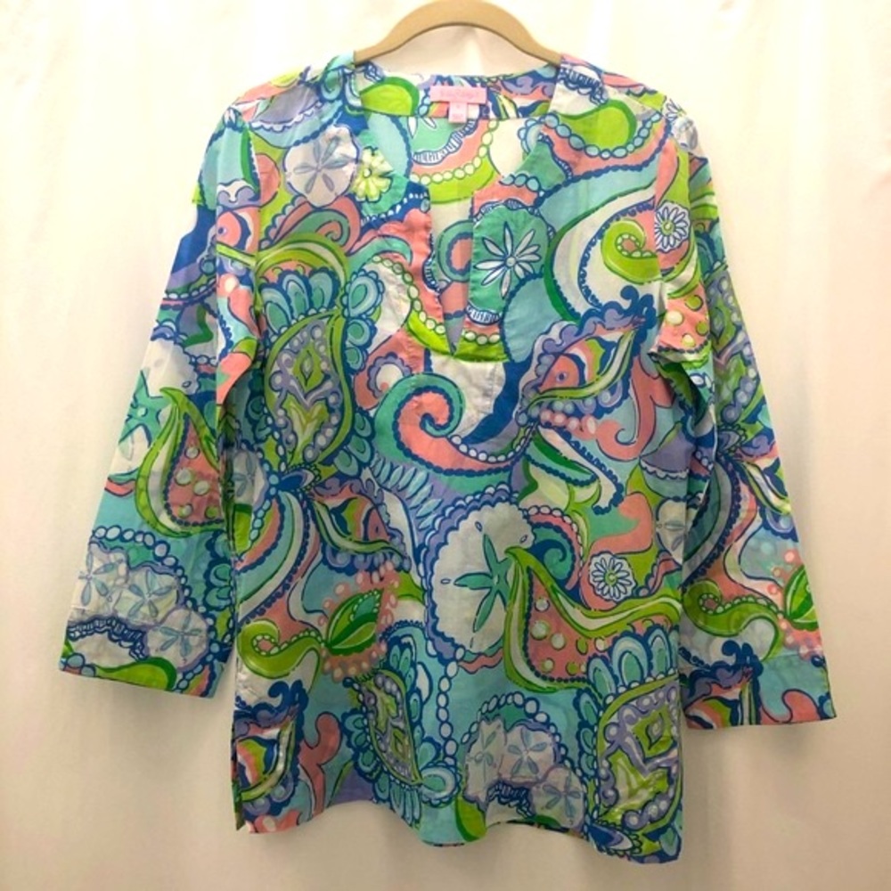 Lilly Pulitzer Conch Republic Amelia Island Tunic S Pink Turquoise Green